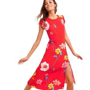 LOFT Lily Cap Sleeve Side Slit MIDI Dress Spring Poppy Red Women’s Size 6 NWT